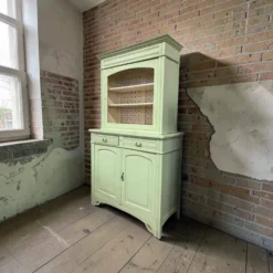 Vitrine/meuble de rangement vintage en bois vert menthe