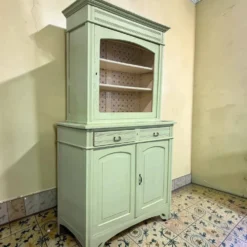 Vitrine/meuble de rangement vintage en bois vert menthe