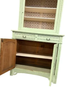Vitrine/meuble de rangement vintage en bois vert menthe