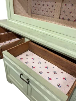 Vitrine/meuble de rangement vintage en bois vert menthe