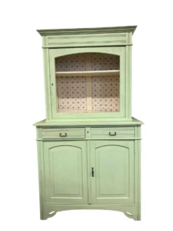 Vitrine/meuble de rangement vintage en bois vert menthe