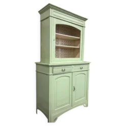 Vitrine/meuble de rangement vintage en bois vert menthe