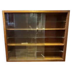 Vitrine murale vintage en bois et verre