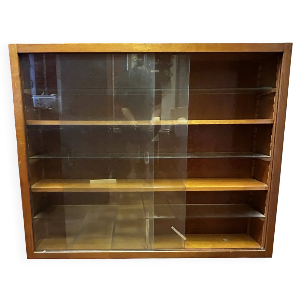 Vitrine murale vintage en bois et verre