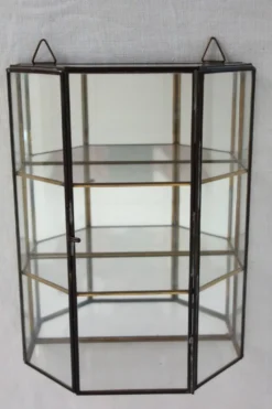 Vitrine Murale Vintage Verre, laiton et miroir