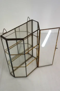 Vitrine Murale Vintage Verre, laiton et miroir