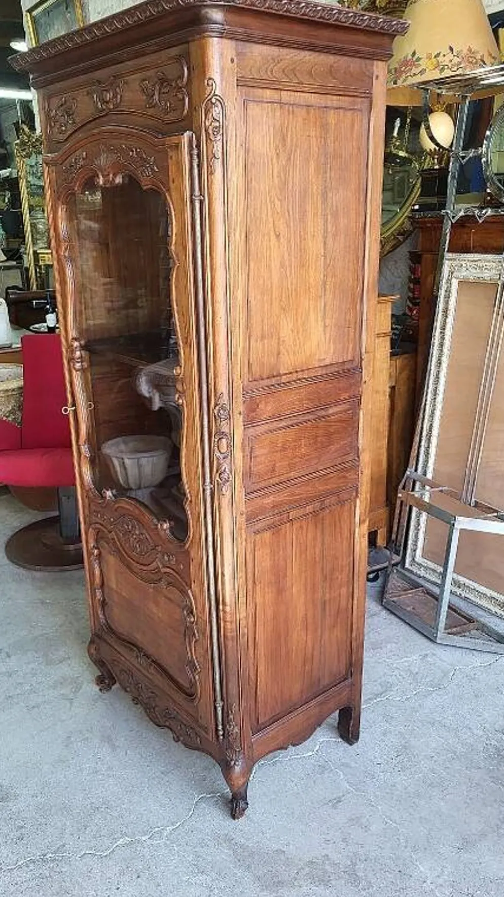 Vitrine style louis xv 1 porte en merisier