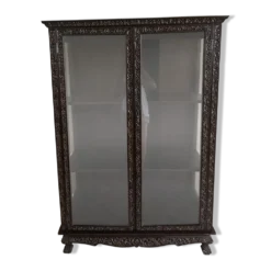 Vitrine trapèze thaïlandaise en bois massif sculpté