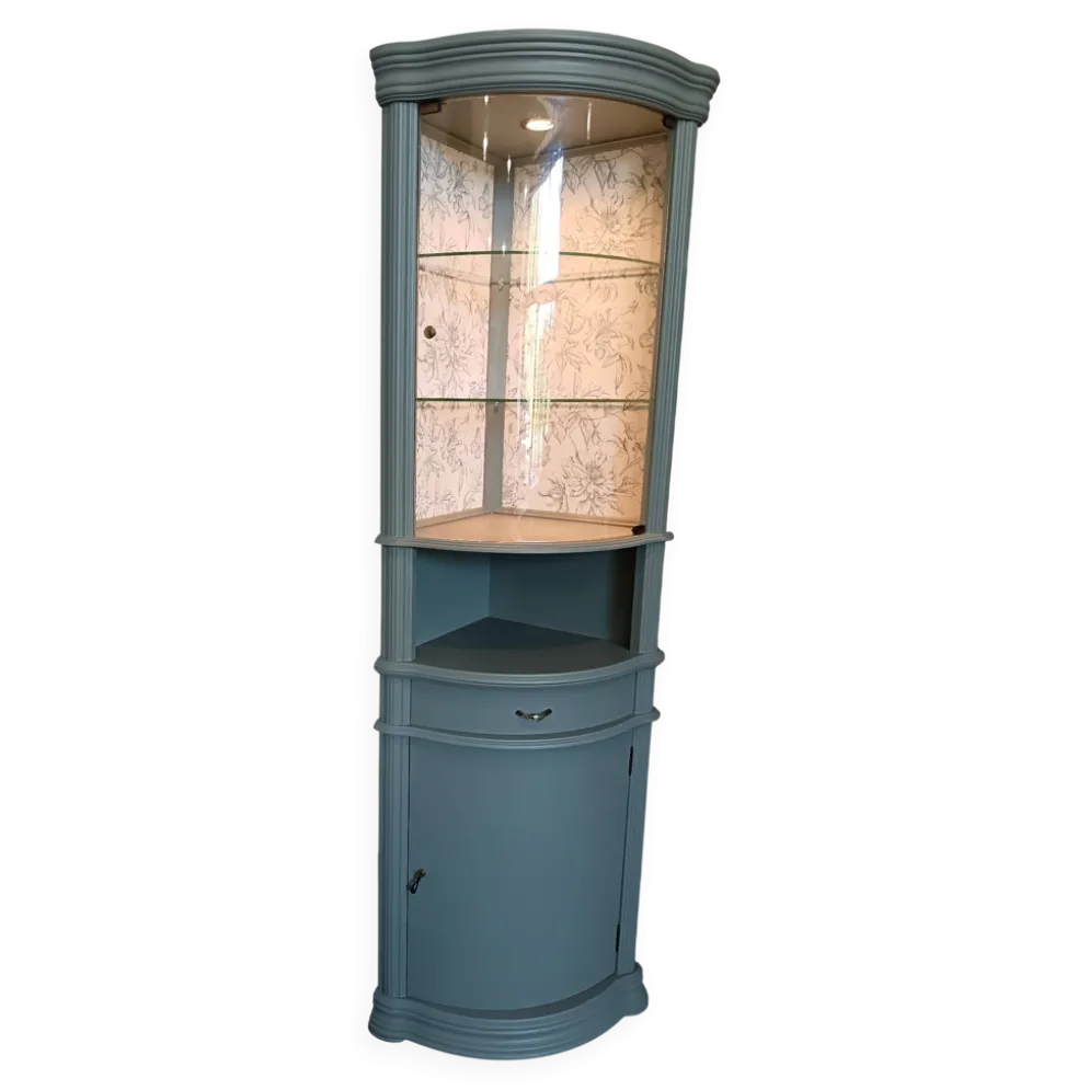 Vitrine vaisselier d'angle vert bronze