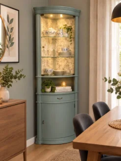 Vitrine vaisselier d'angle vert bronze