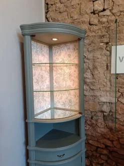 Vitrine vaisselier d'angle vert bronze