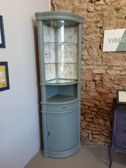Vitrine vaisselier d'angle vert bronze