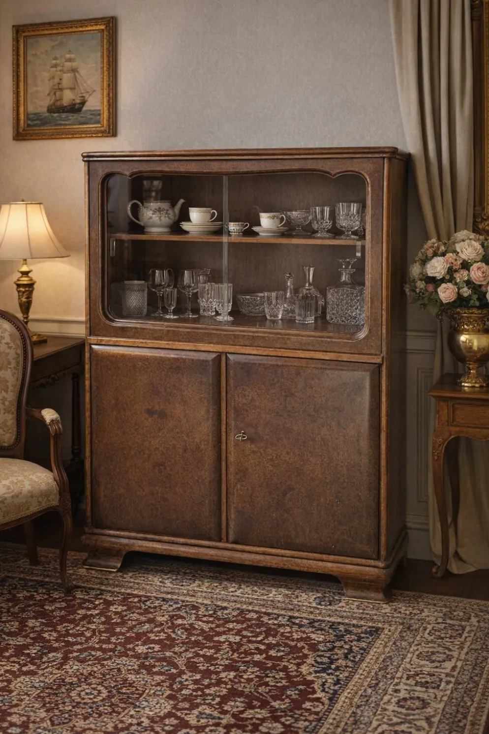 Vitrine Vintage Années '40/'50 en Racine – Design Italien Mid-Century