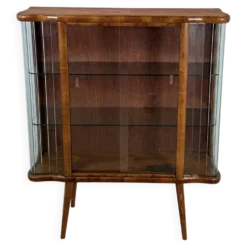 Vitrine vintage avec lattes en verre – Placage noyer chaud - Art Déco