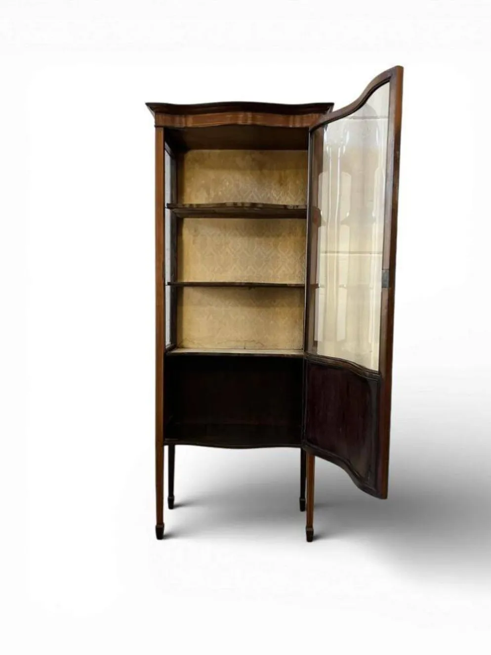 vitrine vintage en bois avec verre courbé