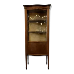 vitrine vintage en bois avec verre courbé