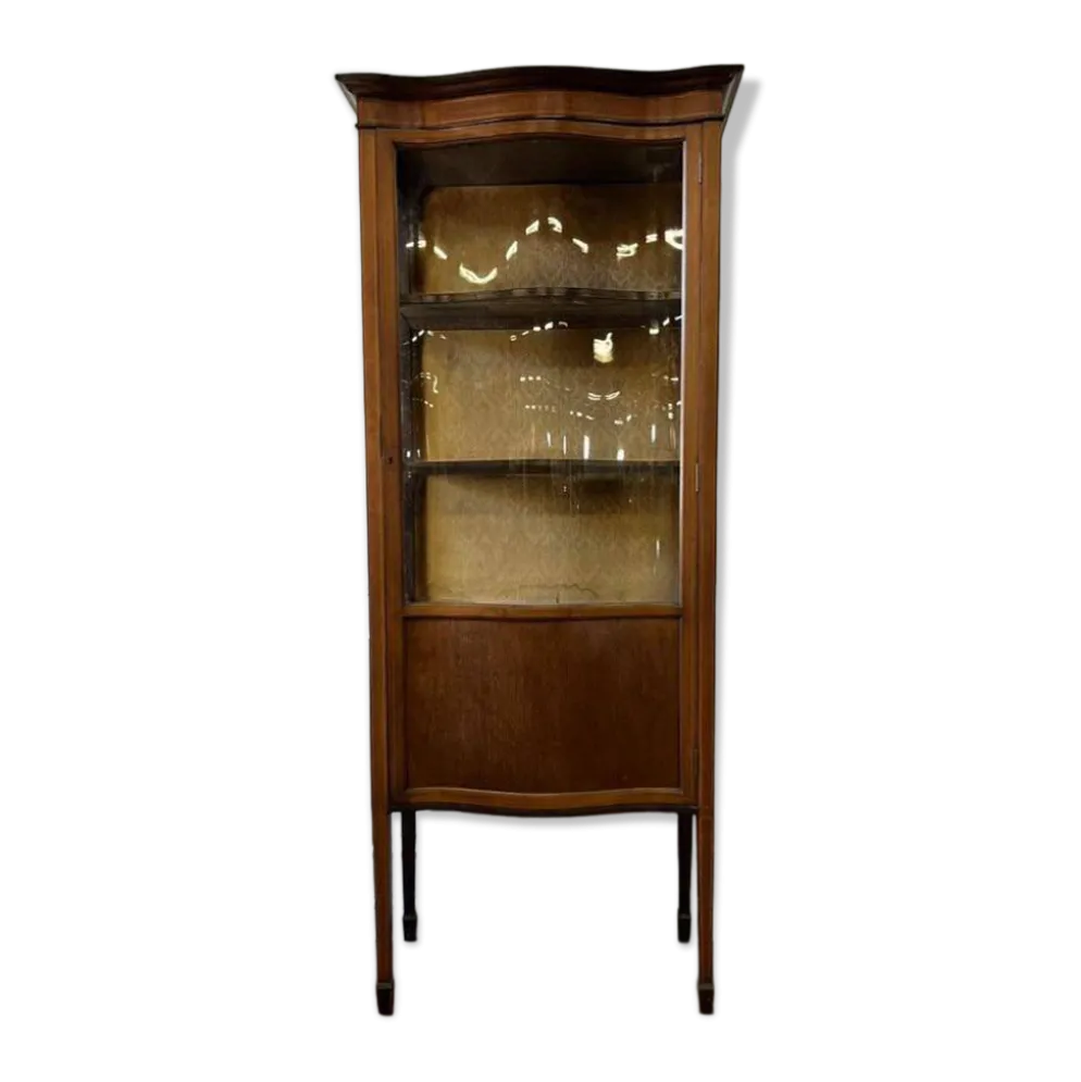 vitrine vintage en bois avec verre courbé