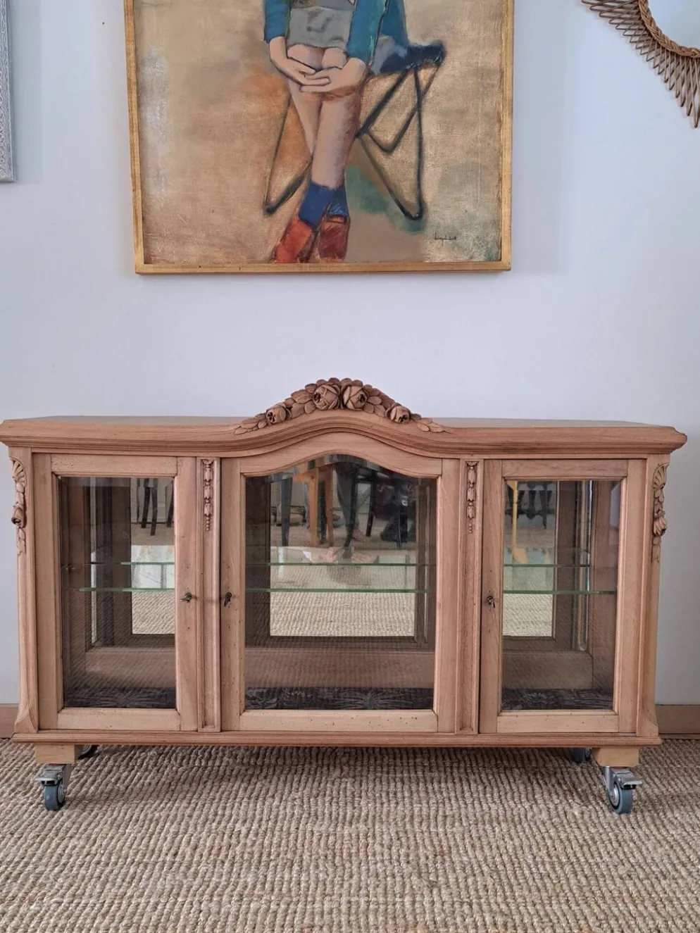 Vitrine vintage en bois clair