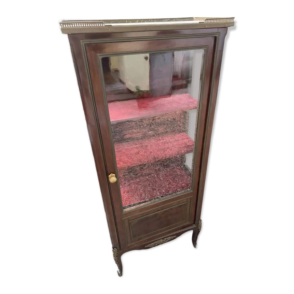 Vitrine XIX/ XX en acajou, plateau marbre et côtés vitrés