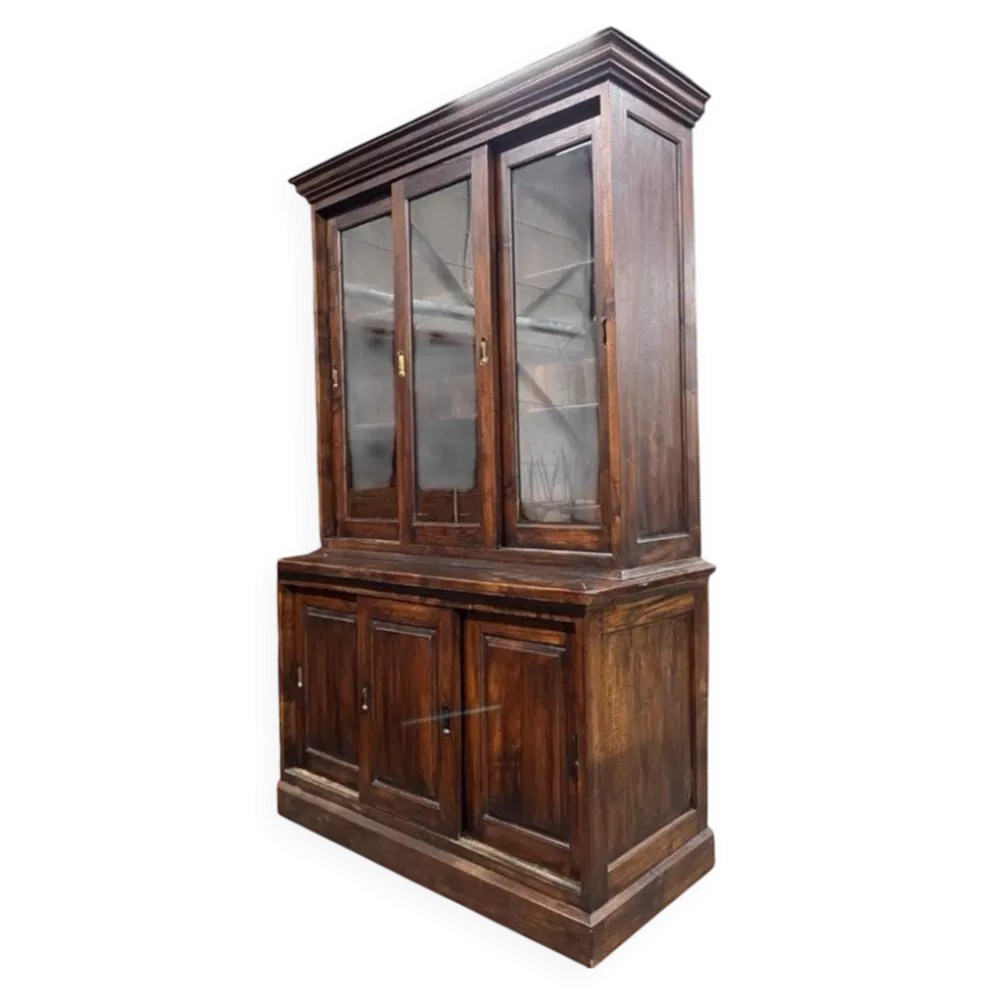 Vitrine XL vintage en bois / buffet / meuble mural
