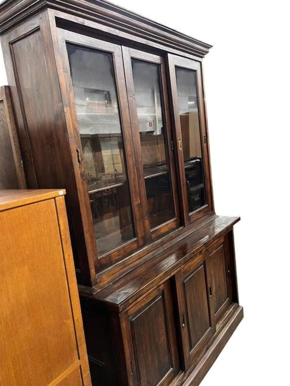 Vitrine XL vintage en bois / buffet / meuble mural