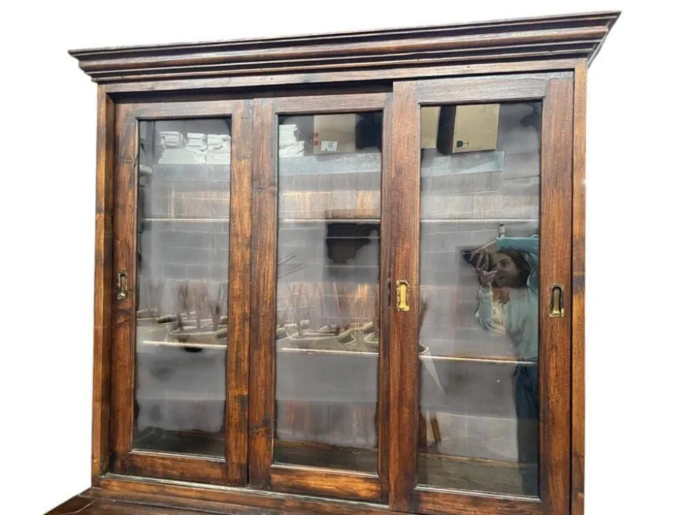 Vitrine XL vintage en bois / buffet / meuble mural