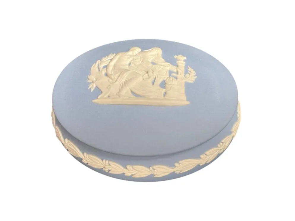 Wedgwood, bonbonnière jaspe bleu décor antique XXème