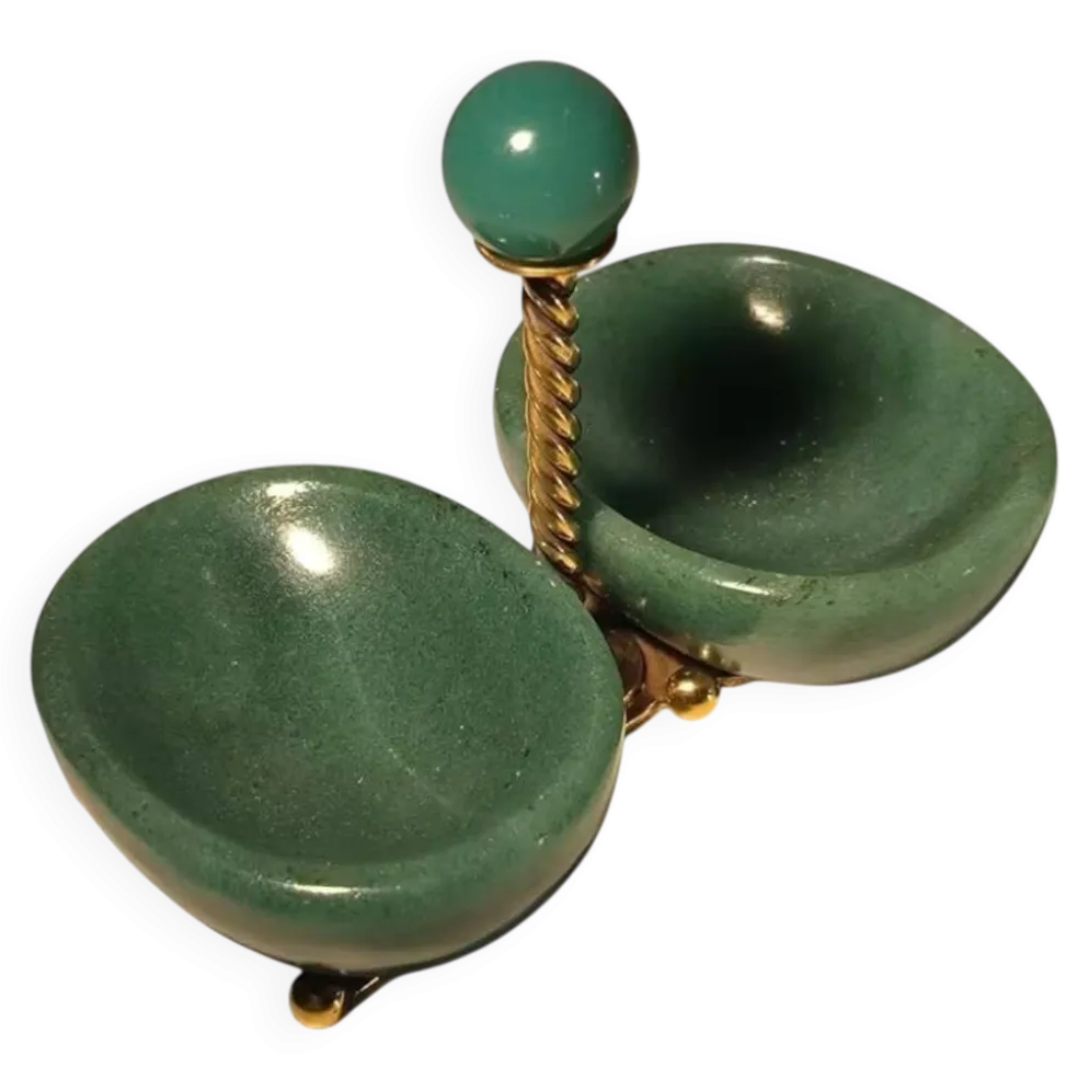 Wolfers Frères, double saleron condimentier en argent massif vermeil et ave
