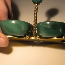 Wolfers Frères, double saleron condimentier en argent massif vermeil et ave