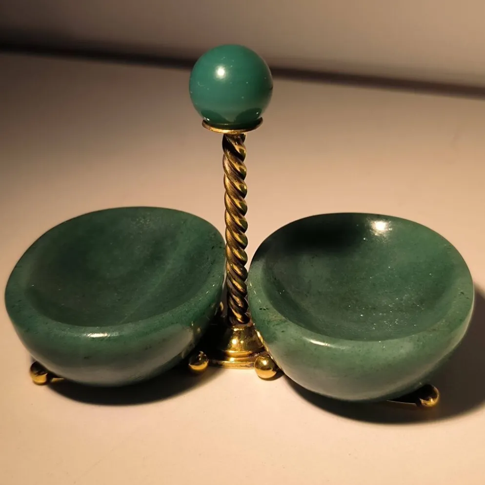 Wolfers Frères, double saleron condimentier en argent massif vermeil et ave