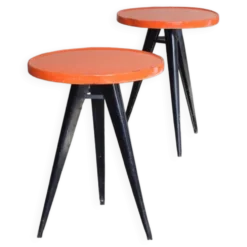 Xavier Pauchard - Deux tables rondes de bistro Tolix métal 1960