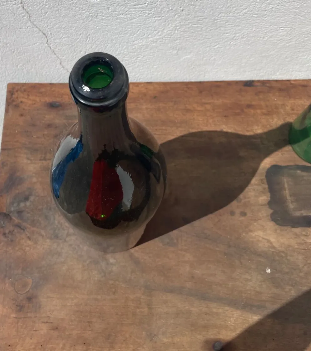 3x bouteilles en vert &bleu comme base pour lampes