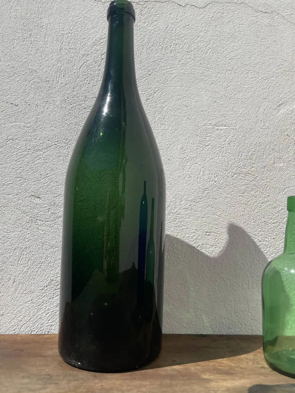 3x bouteilles en vert &bleu comme base pour lampes