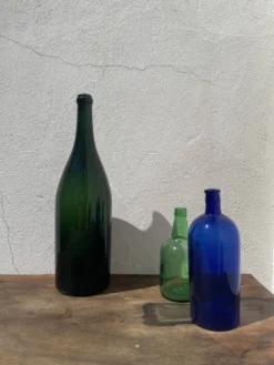 3x bouteilles en vert &bleu comme base pour lampes