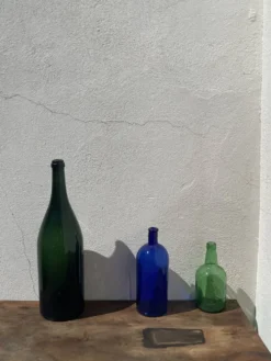 3x bouteilles en vert &bleu comme base pour lampes