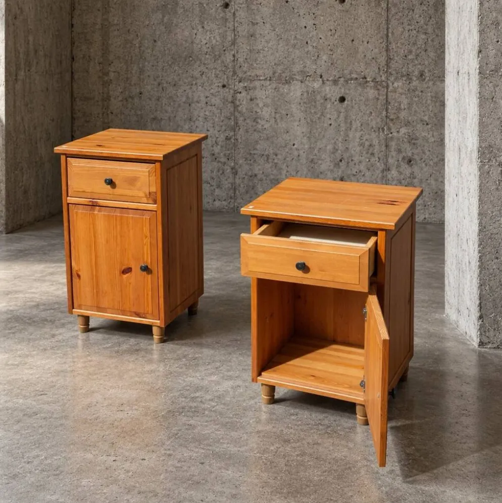 2 x table de chevet Leksvik Ikea / avec tiroir et placard / portes gauche - droite